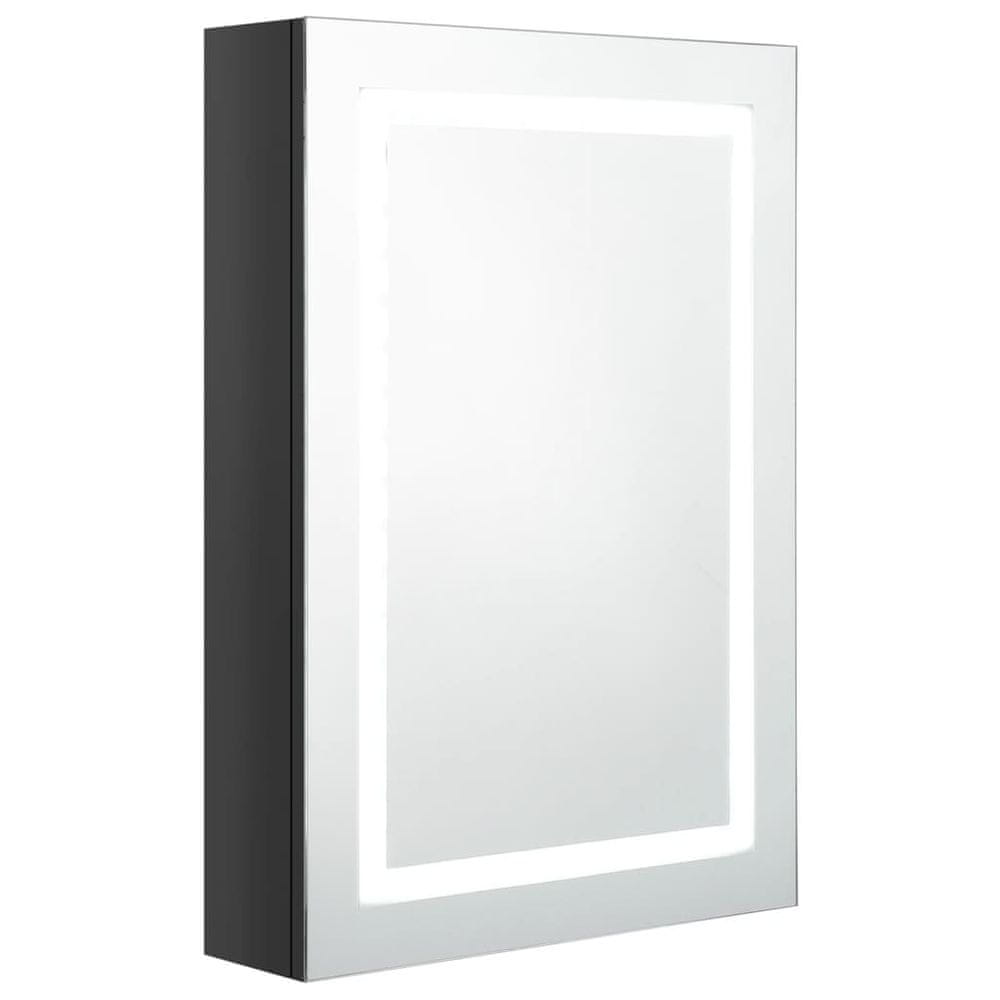 Vidaxl Kúpeľňová skrinka s LED a zrkadlom, lesklá čierna 50x13x70 cm